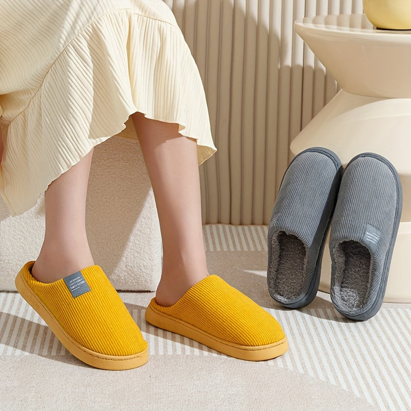 Warm Plush Slip-On Slippers | Unisex Winter Non-Slip Rubber Sole Indoor House Shoes for Home