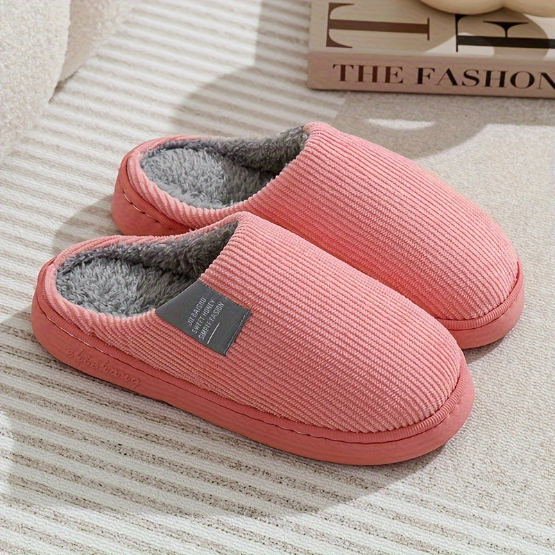 Warm Plush Slip-On Slippers | Unisex Winter Non-Slip Rubber Sole Indoor House Shoes for Home