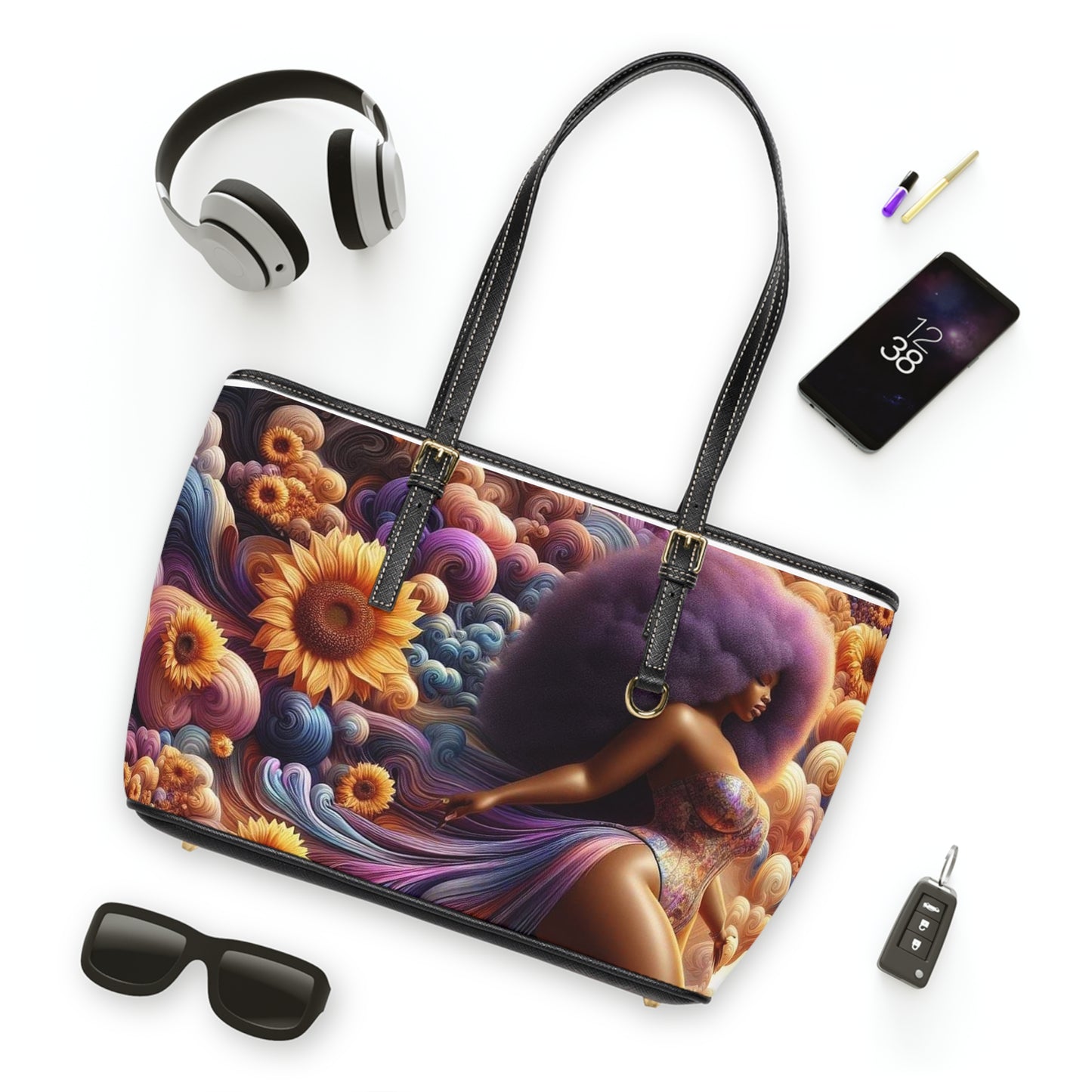 Melanated Flowers - Leather Shoulder Bag