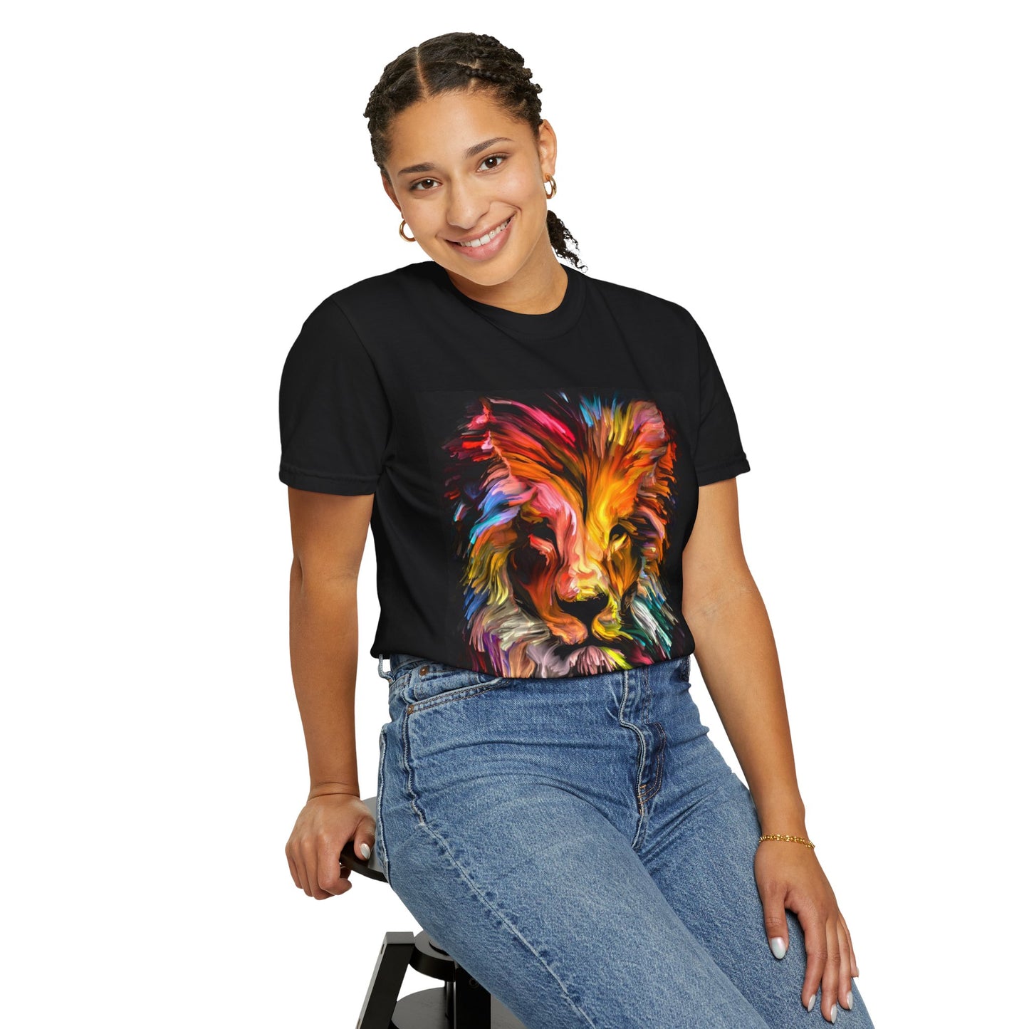 Colorful Lion Head T-Shirt — Vibrant Paint-Style Graphic Tee