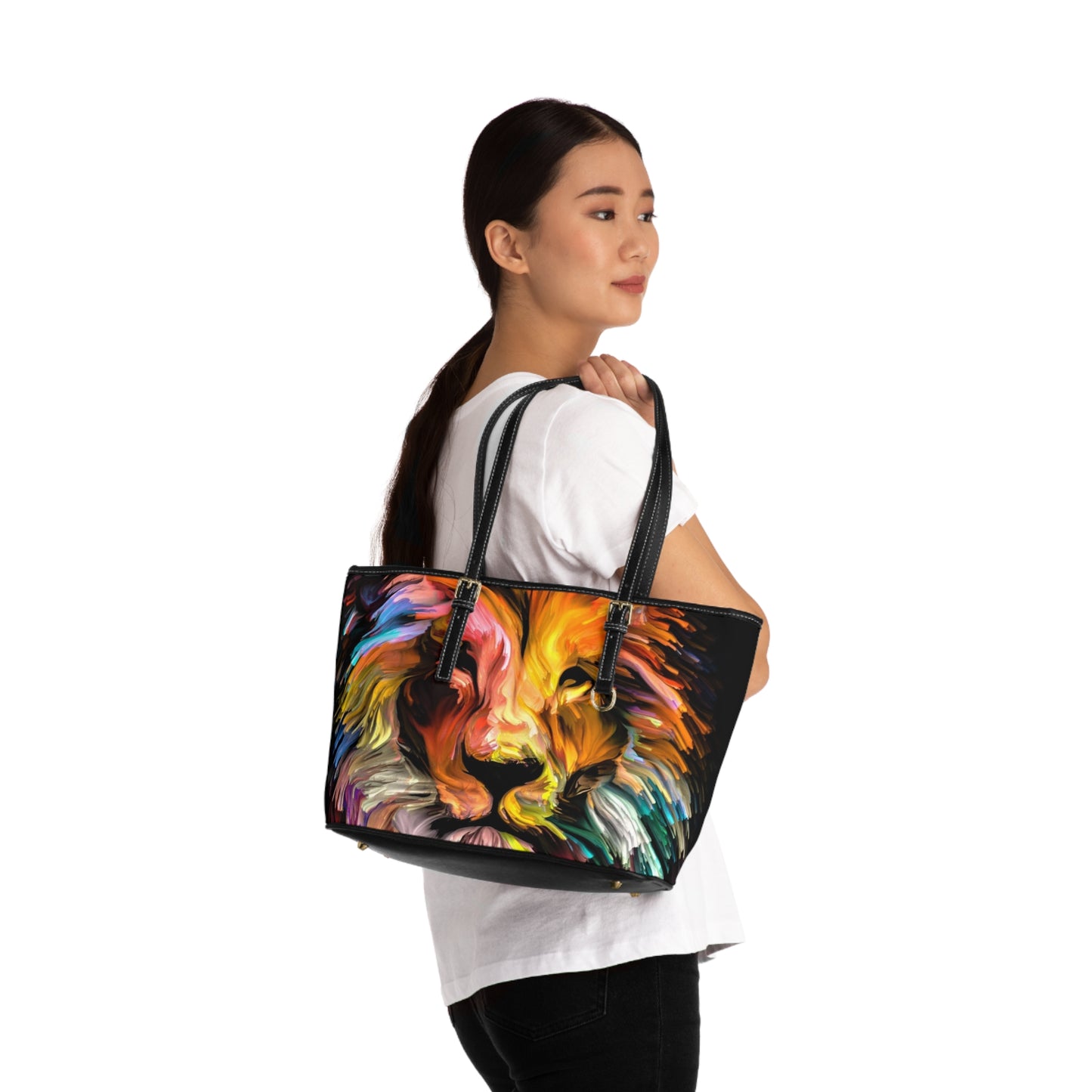 Multi- Colored Lion Leather Shoulder Bag