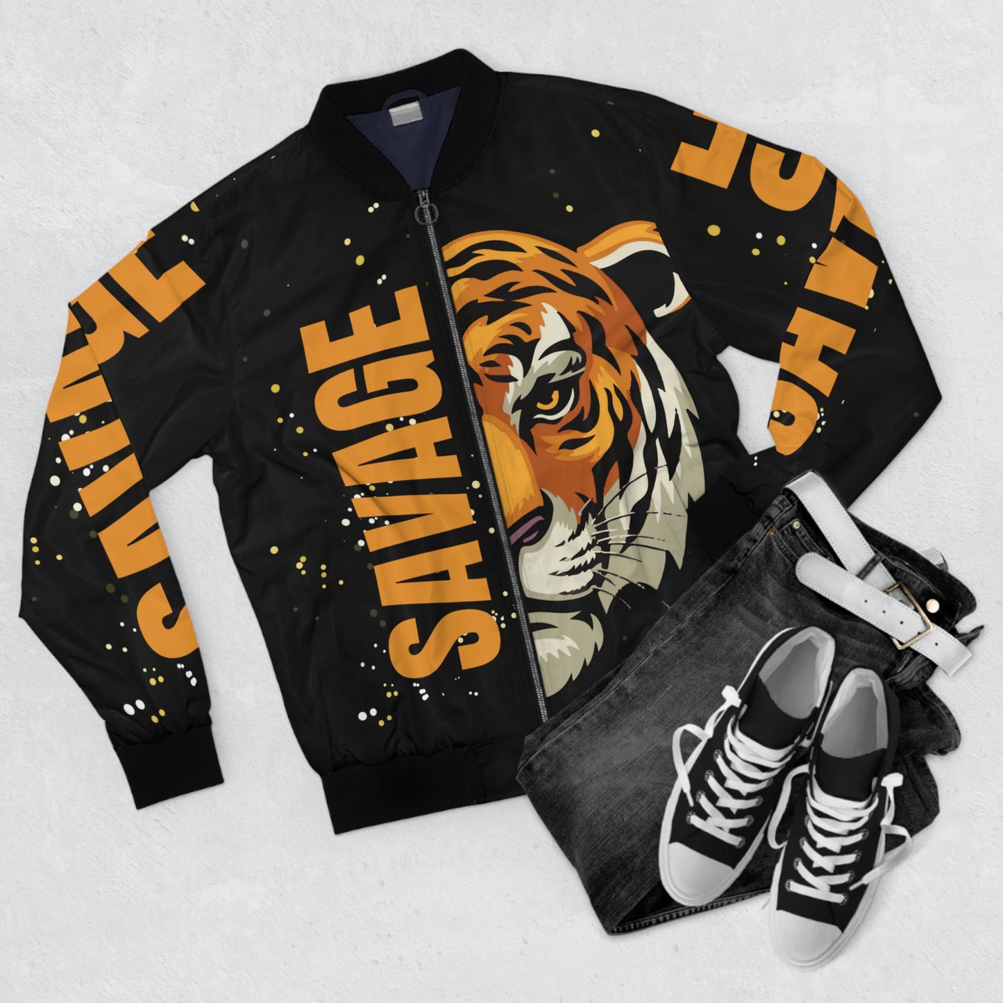 Savage Tiger Men's Bomber Jacket, Streetwear Jacket, Cool Casual Outerwear, Statement Piece, Gift for Him