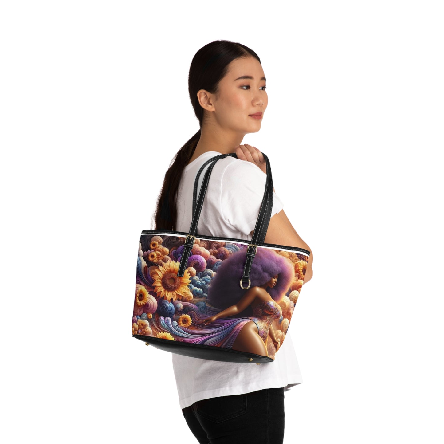 Melanated Flowers - Leather Shoulder Bag
