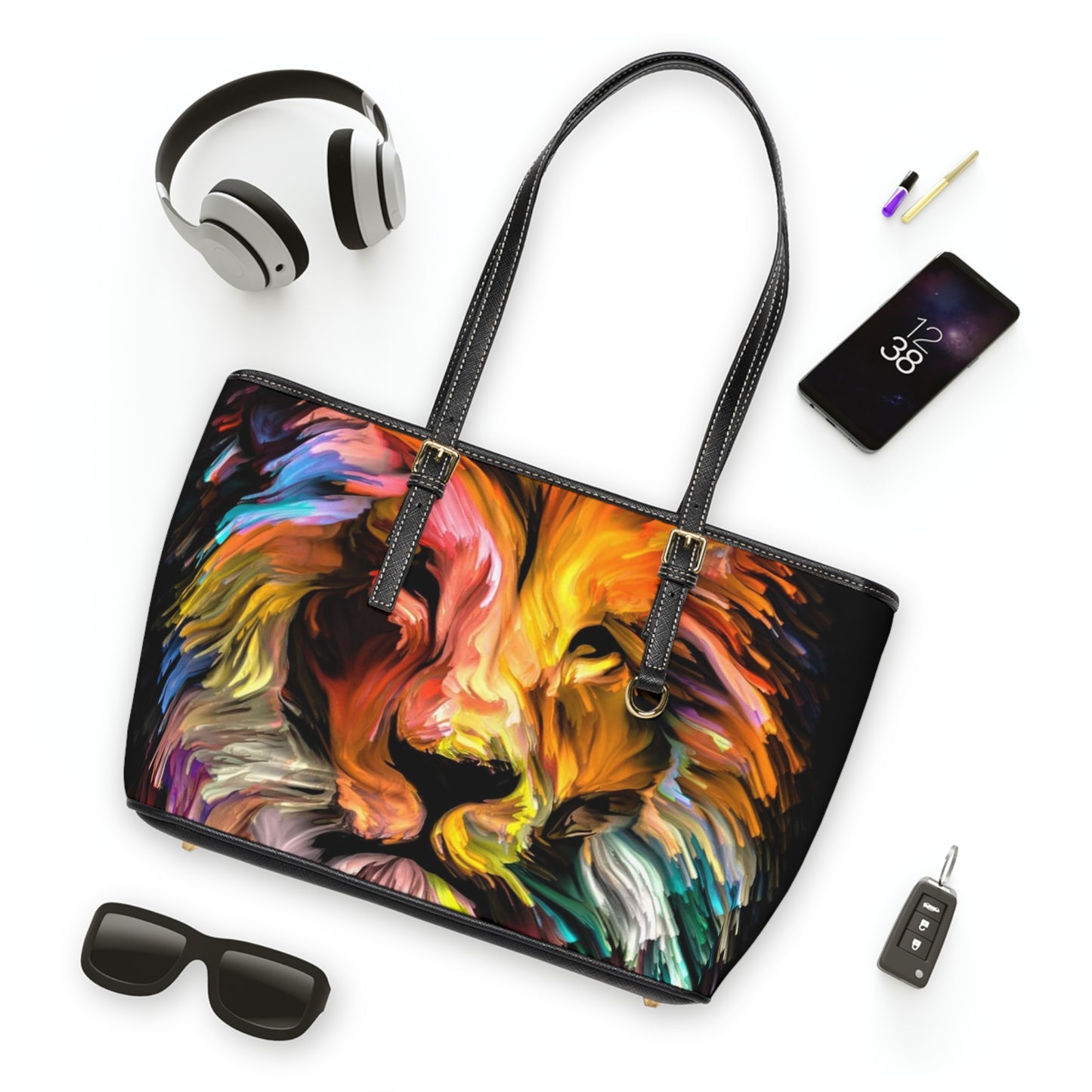 Multi- Colored Lion Leather Shoulder Bag
