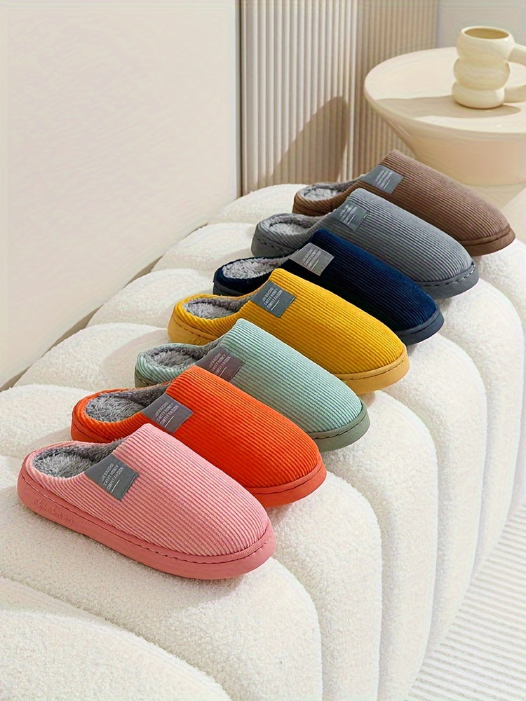 Warm Plush Slip-On Slippers | Unisex Winter Non-Slip Rubber Sole Indoor House Shoes for Home