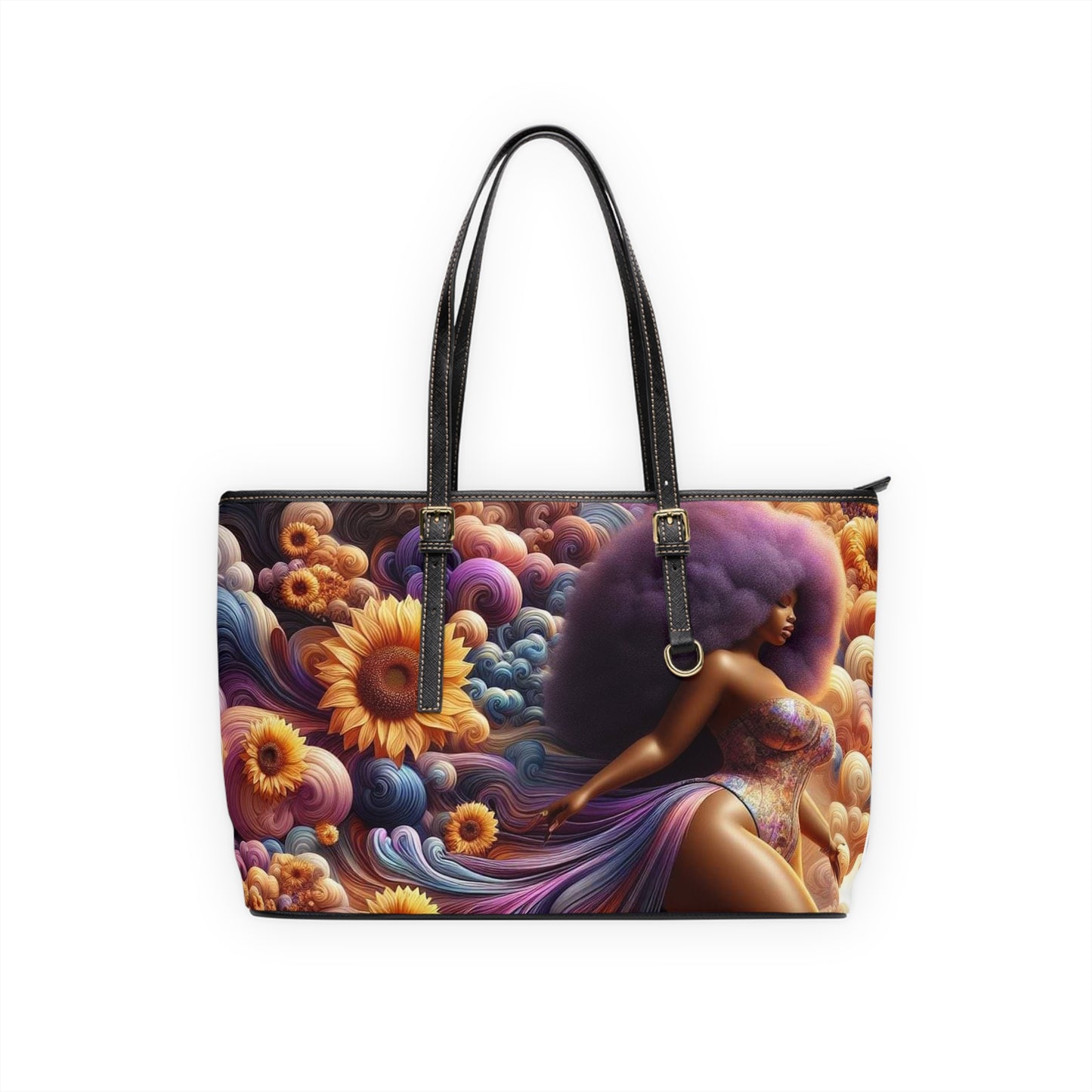 Melanated Flowers - Leather Shoulder Bag