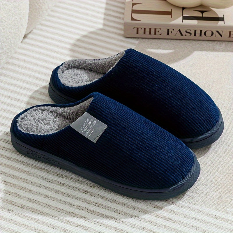 Warm Plush Slip-On Slippers | Unisex Winter Non-Slip Rubber Sole Indoor House Shoes for Home