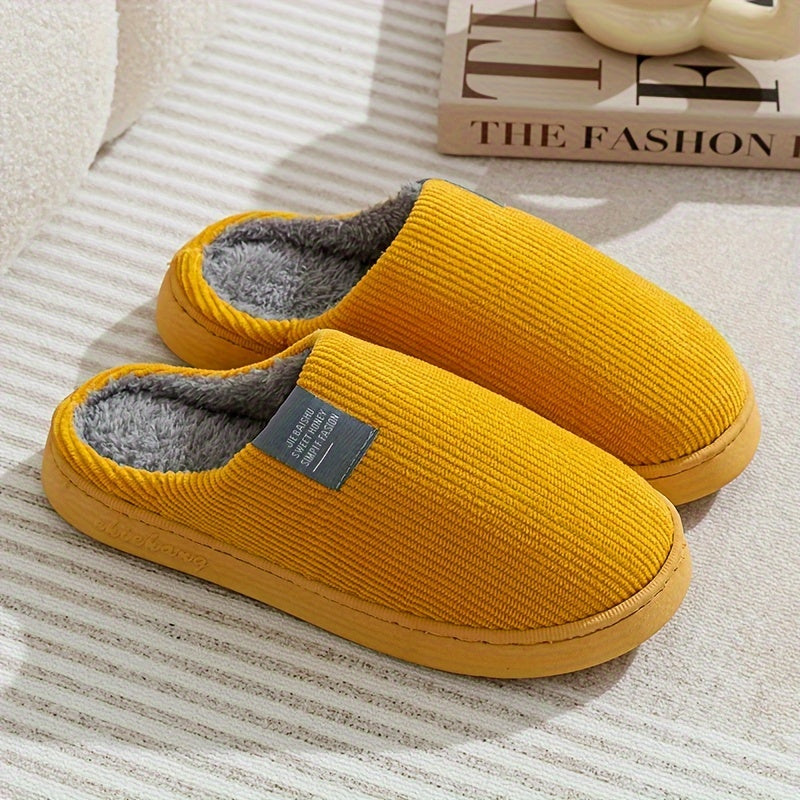 Warm Plush Slip-On Slippers | Unisex Winter Non-Slip Rubber Sole Indoor House Shoes for Home