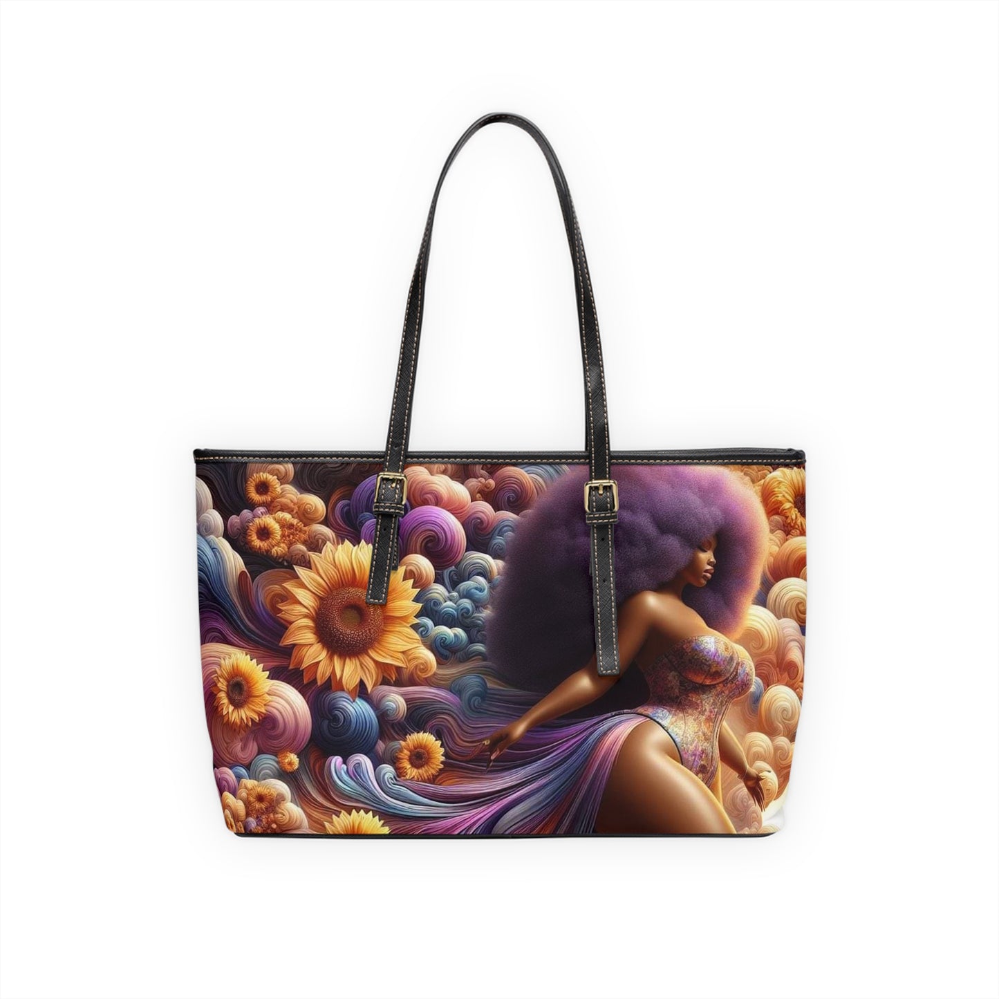 Melanated Flowers - Leather Shoulder Bag