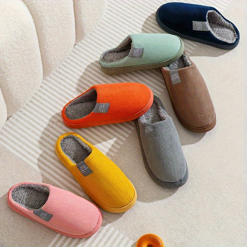 Warm Plush Slip-On Slippers | Unisex Winter Non-Slip Rubber Sole Indoor House Shoes for Home