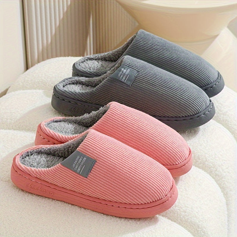Warm Plush Slip-On Slippers | Unisex Winter Non-Slip Rubber Sole Indoor House Shoes for Home