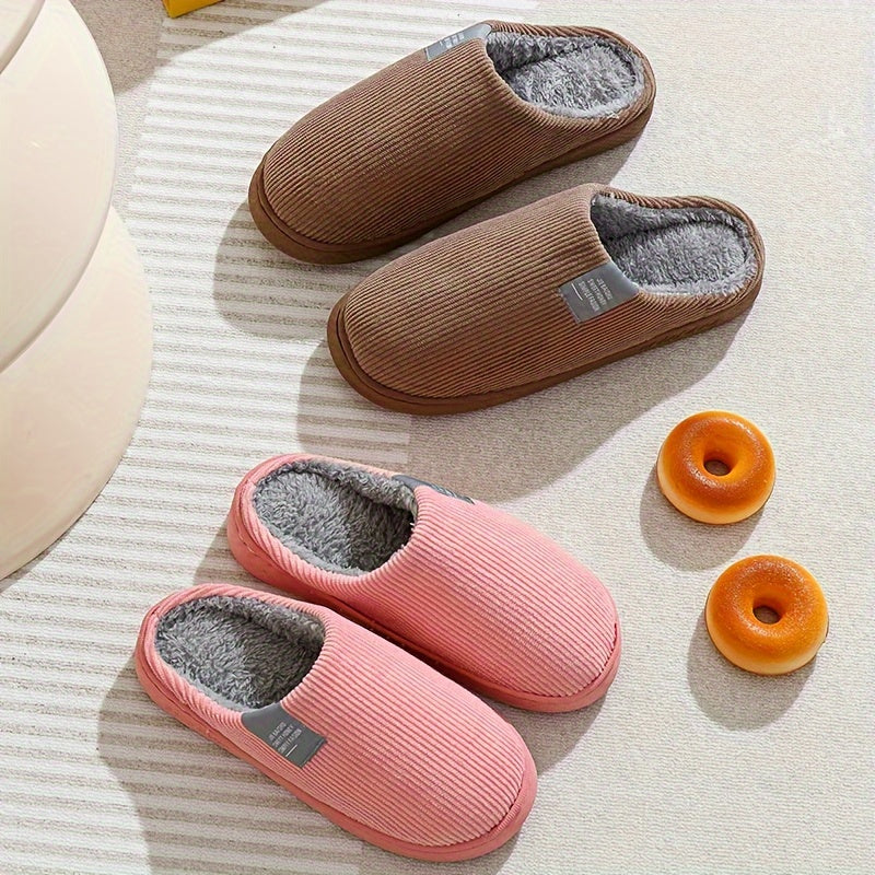 Warm Plush Slip-On Slippers | Unisex Winter Non-Slip Rubber Sole Indoor House Shoes for Home