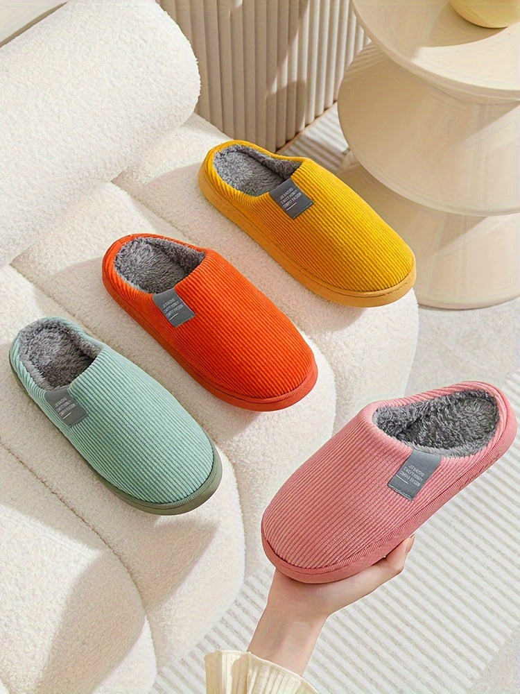 Warm Plush Slip-On Slippers | Unisex Winter Non-Slip Rubber Sole Indoor House Shoes for Home