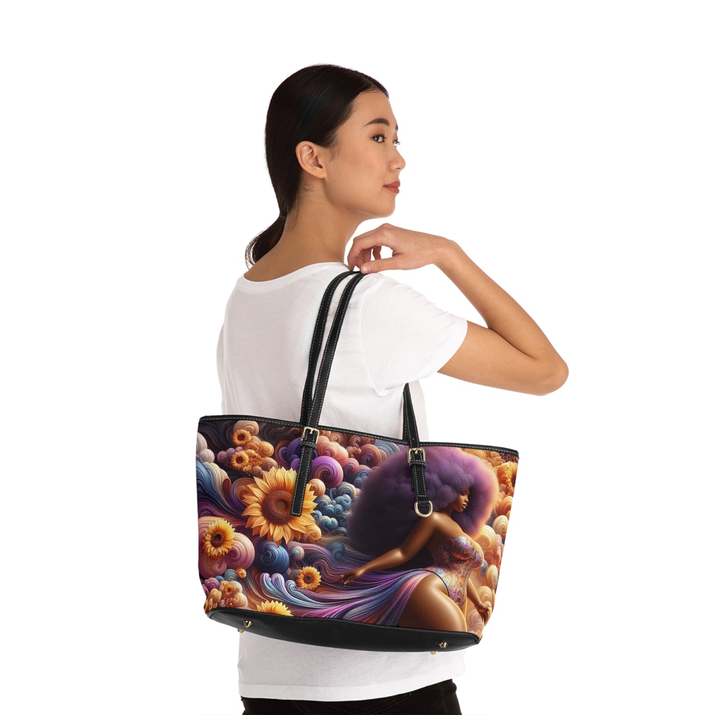 Melanated Flowers - Leather Shoulder Bag