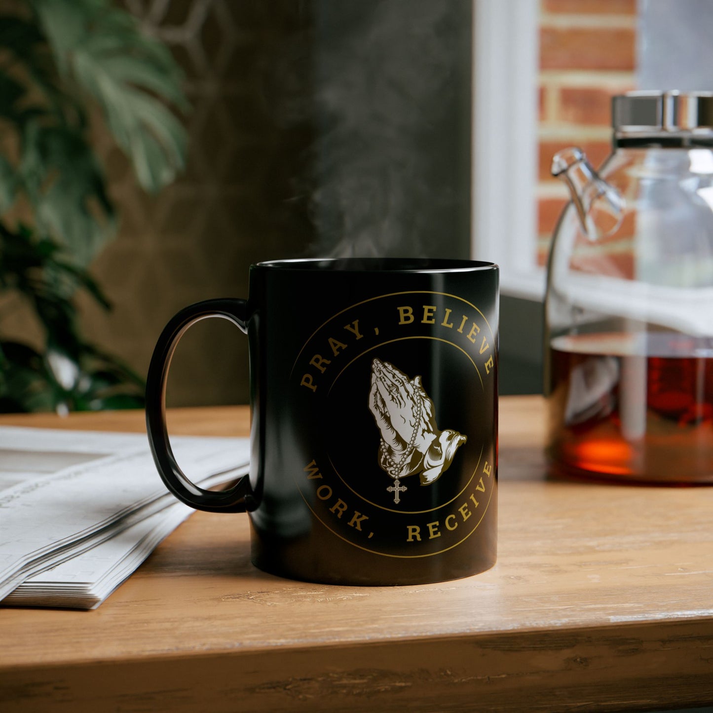 Pray, Believe, Work, Receive - Black Coffee Mug (11oz, 15oz)