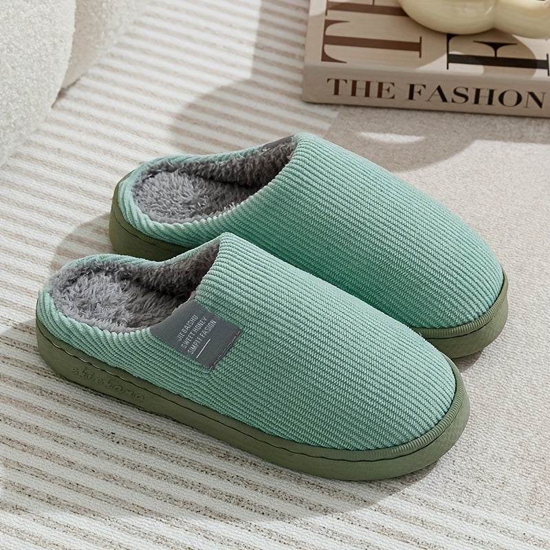 Warm Plush Slip-On Slippers | Unisex Winter Non-Slip Rubber Sole Indoor House Shoes for Home