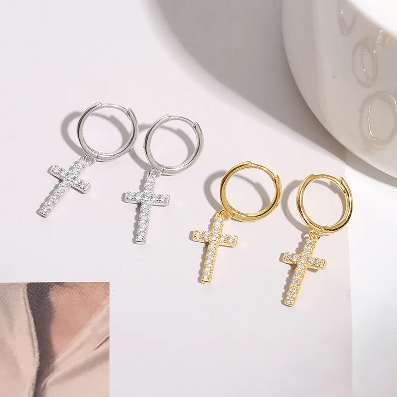 New Arrival 925 Sterling Silver Earrings Zircon Cross Drop Earrings For Women Birthday Gift Earings Fashion Jewelry