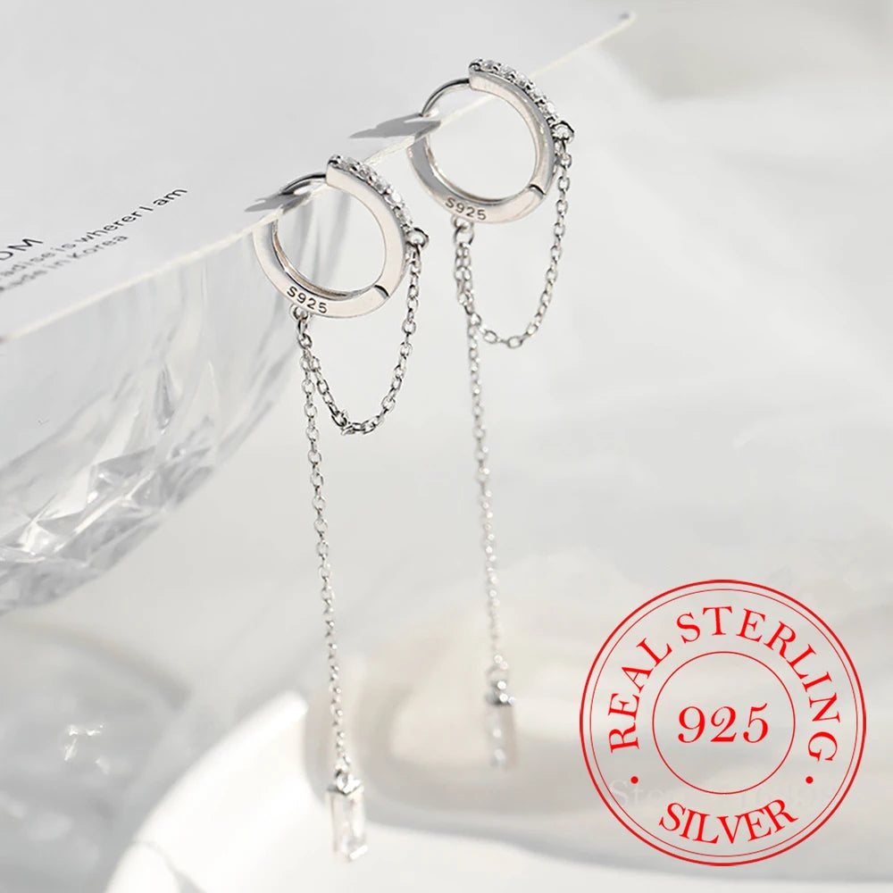 Prevent Allergy 925 Sterling Silver Tassel Chain Crystal Long Drop Earrings for Women 2021 Trend New boucle oreille femme