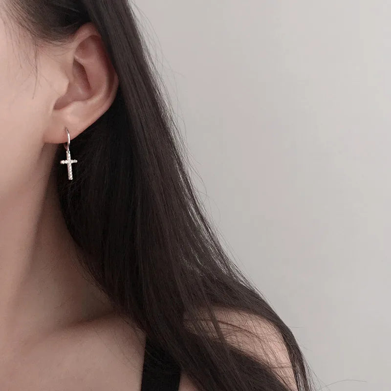 New Arrival 925 Sterling Silver Earrings Zircon Cross Drop Earrings For Women Birthday Gift Earings Fashion Jewelry