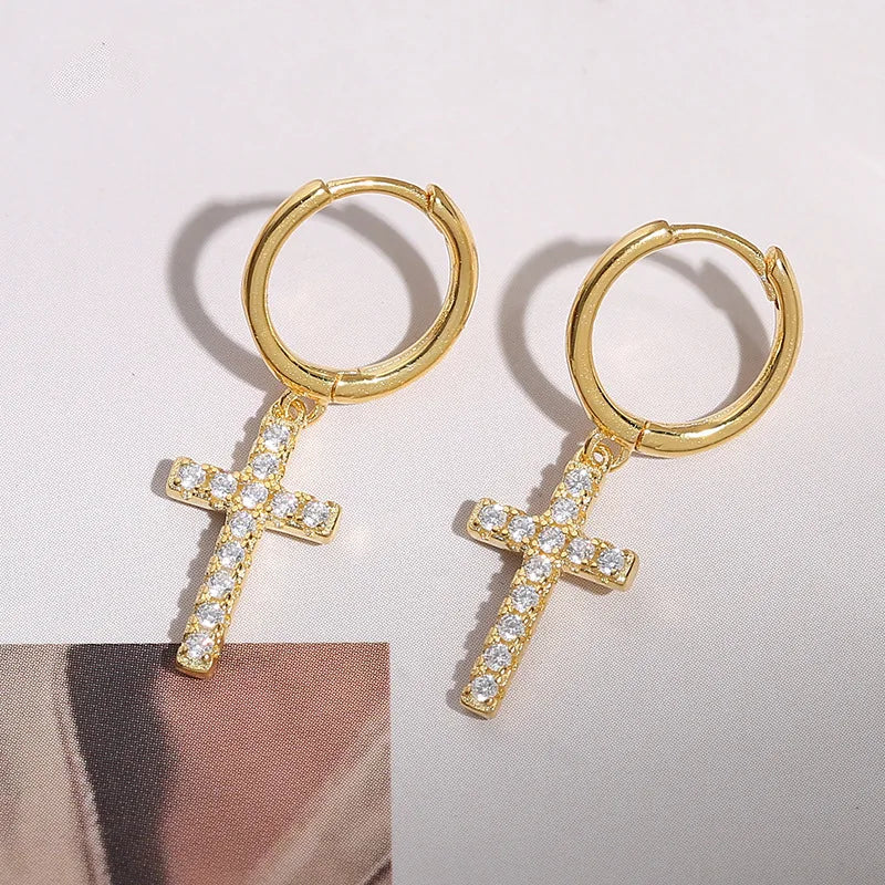 New Arrival 925 Sterling Silver Earrings Zircon Cross Drop Earrings For Women Birthday Gift Earings Fashion Jewelry