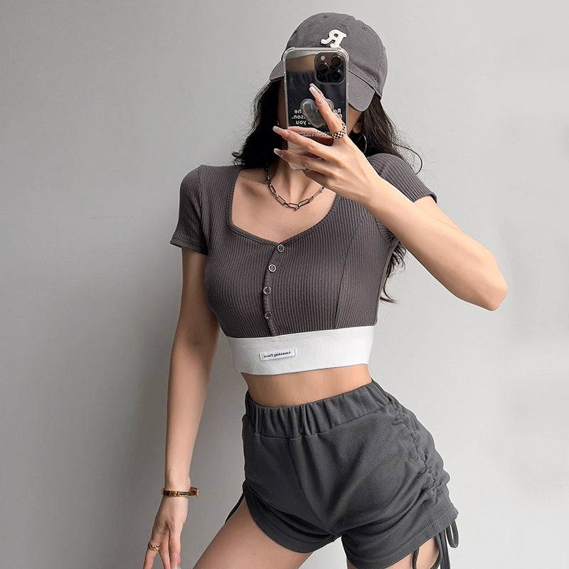 American Fitness Clothes Dance Jazz Top T-shirt with Short Sleeves
