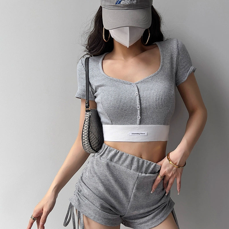 American Fitness Clothes Dance Jazz Top T-shirt with Short Sleeves