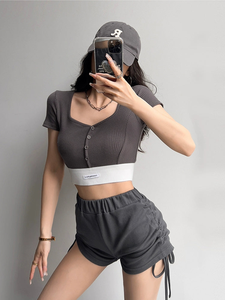American Fitness Clothes Dance Jazz Top T-shirt with Short Sleeves