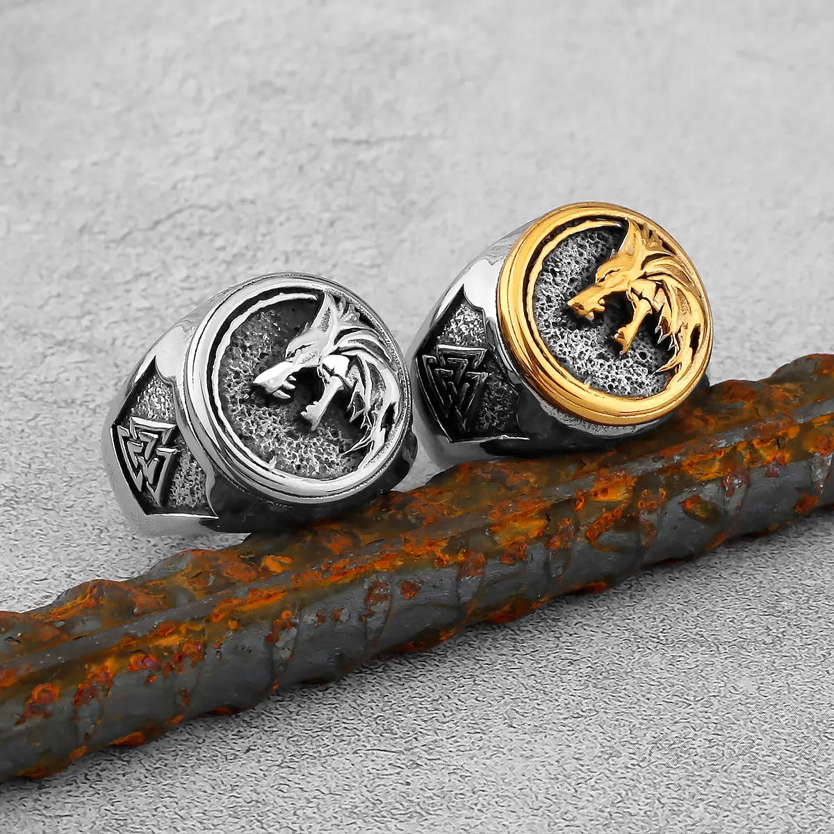 Stainless Steel Viking Wolf Head Ring Never Fade Gold Color Men's Hunting Game Hunter Wolf Claw Ring Nordic Wolf Jewelry Gifts
