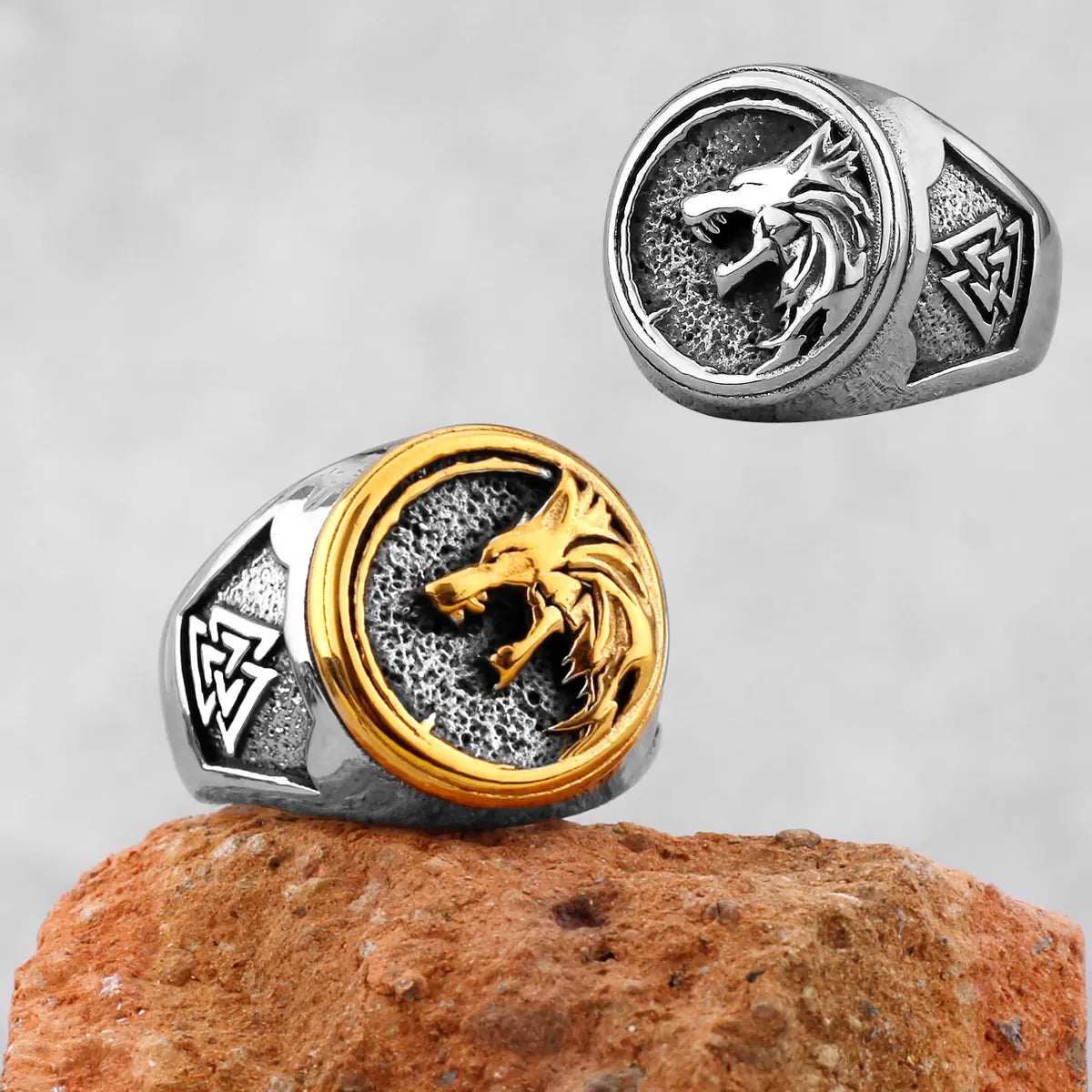 Stainless Steel Viking Wolf Head Ring Never Fade Gold Color Men's Hunting Game Hunter Wolf Claw Ring Nordic Wolf Jewelry Gifts