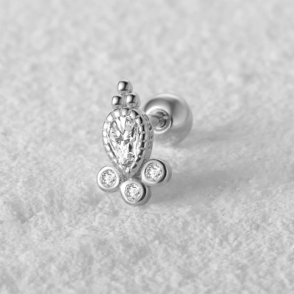 CANNER 1PC Real 925 Silver Stud Earring Small Zircon Earrings For Women Ear Bone Nail Lip Piercing Body Wedding Gifts Jewelry