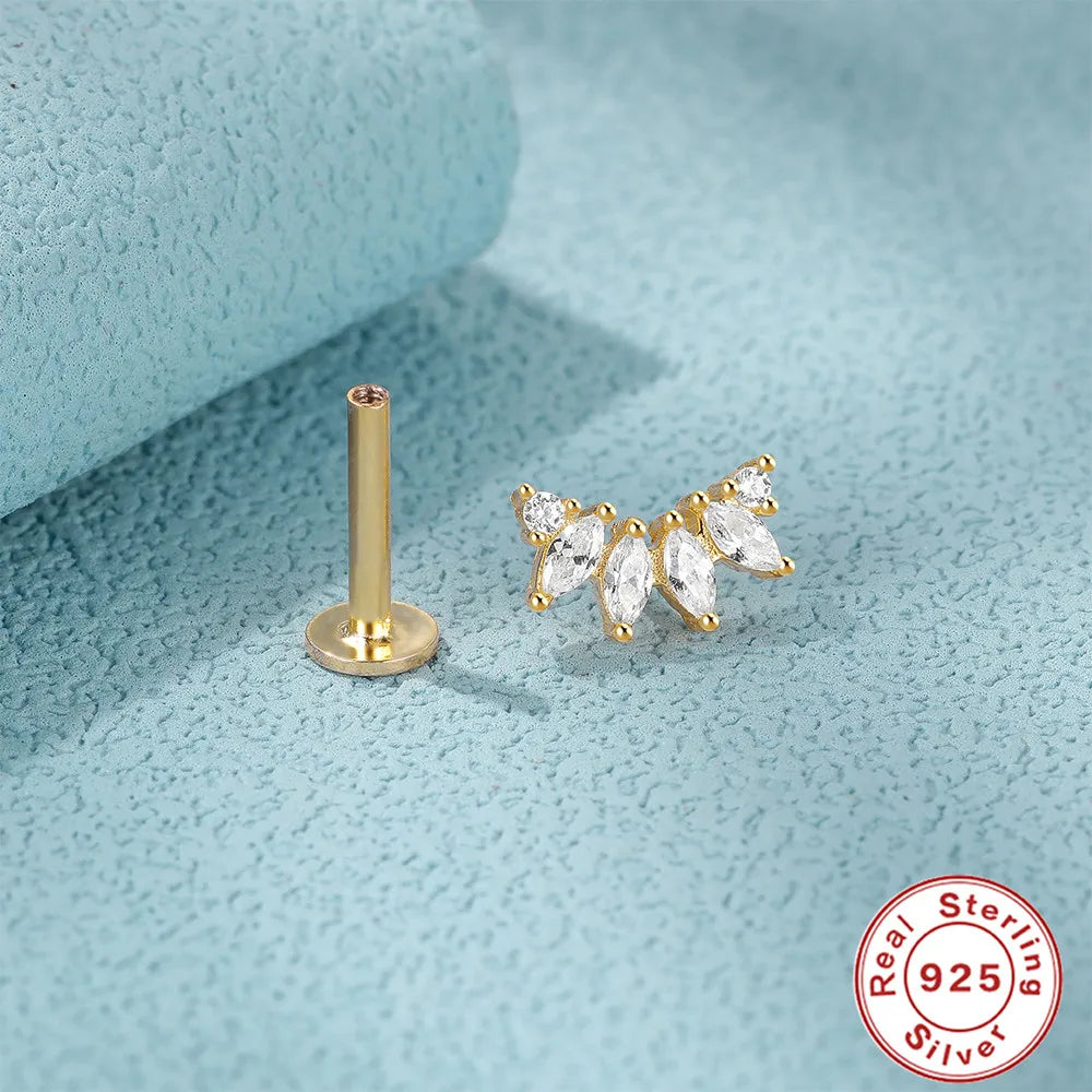CANNER 1PC Real 925 Silver Stud Earring Small Zircon Earrings For Women Ear Bone Nail Lip Piercing Body Wedding Gifts Jewelry