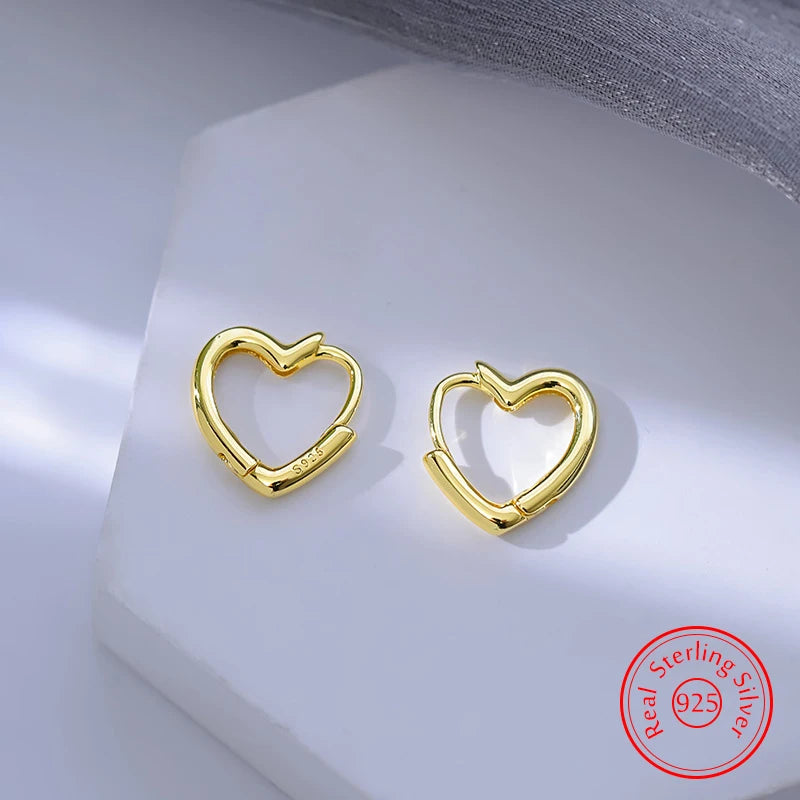 Solid 925 Sterling Silver Women's New Jewelry Fashion Heart Hoop Earrings XY0186