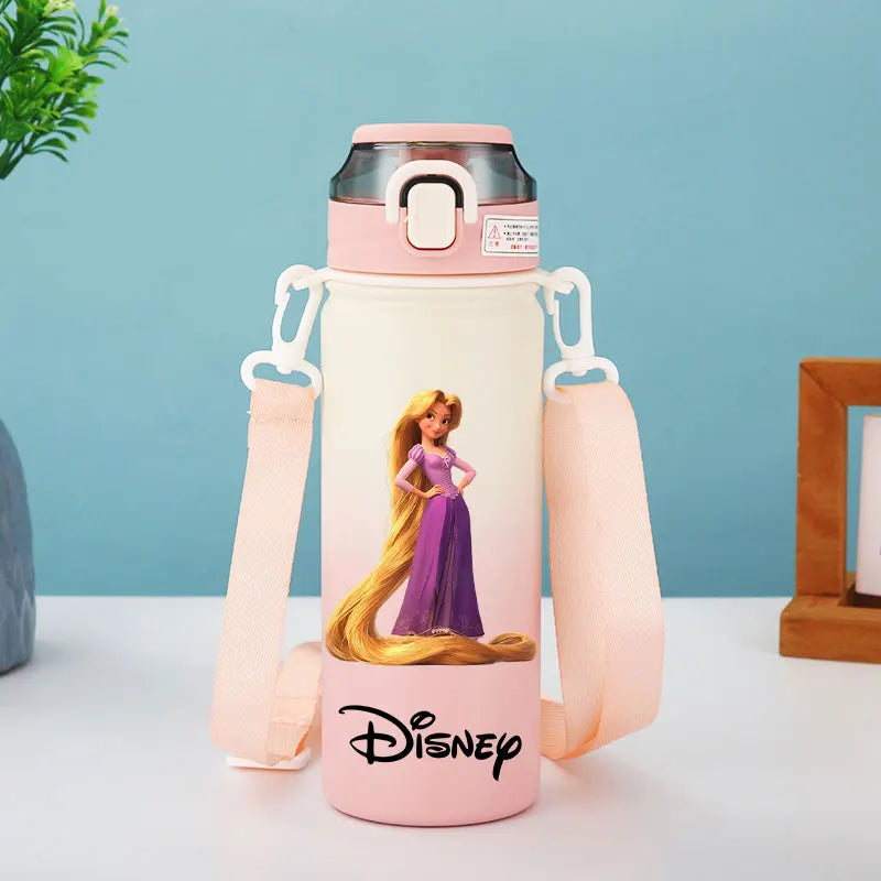 Disney Princesses - Straw Cup, Children's Portable Strap Rope stainless steel Vacuum Water Bottle