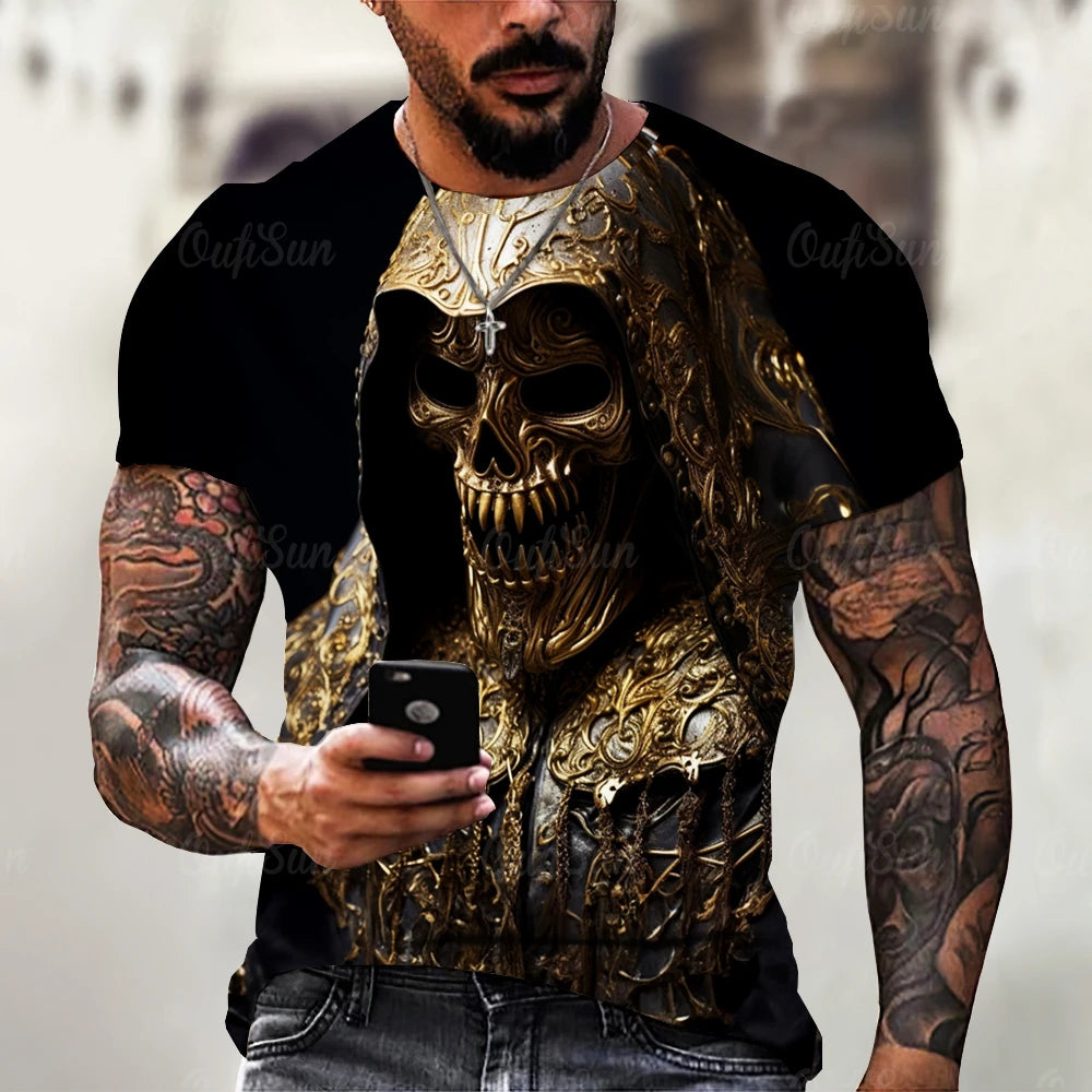 Vintage Horror 3D Skull Print Men's T-shirt