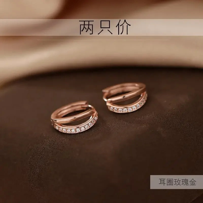 925 Sterling Silver hoop Earrings Temperament Simple Inlaid Zircon for Women Wedding Jewelry Accessories