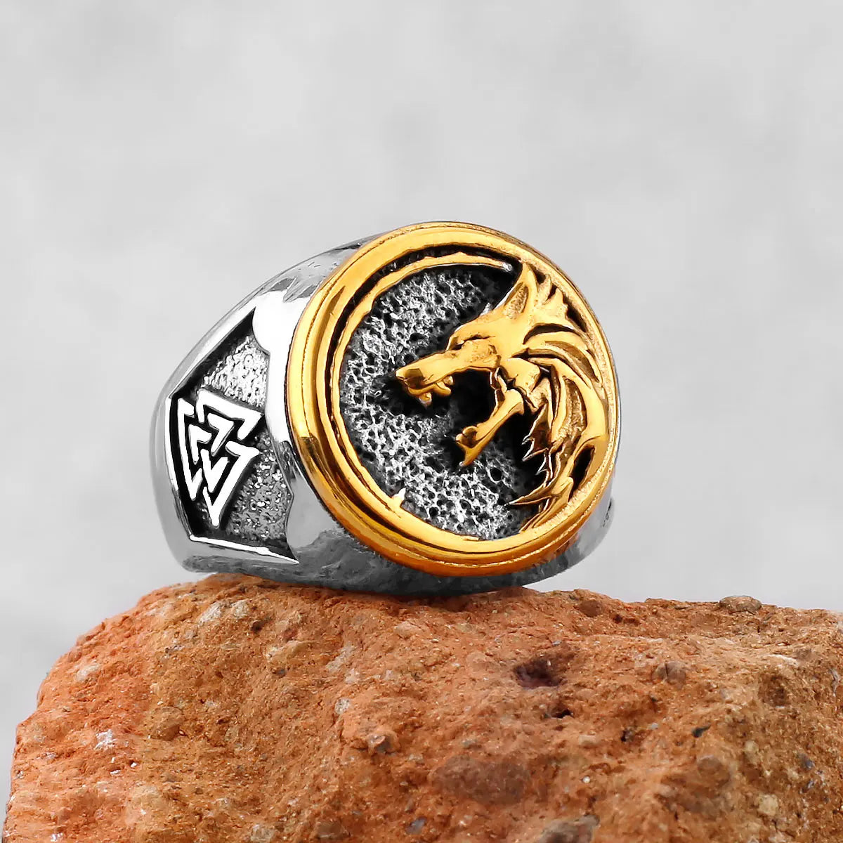 Stainless Steel Viking Wolf Head Ring Never Fade Gold Color Men's Hunting Game Hunter Wolf Claw Ring Nordic Wolf Jewelry Gifts
