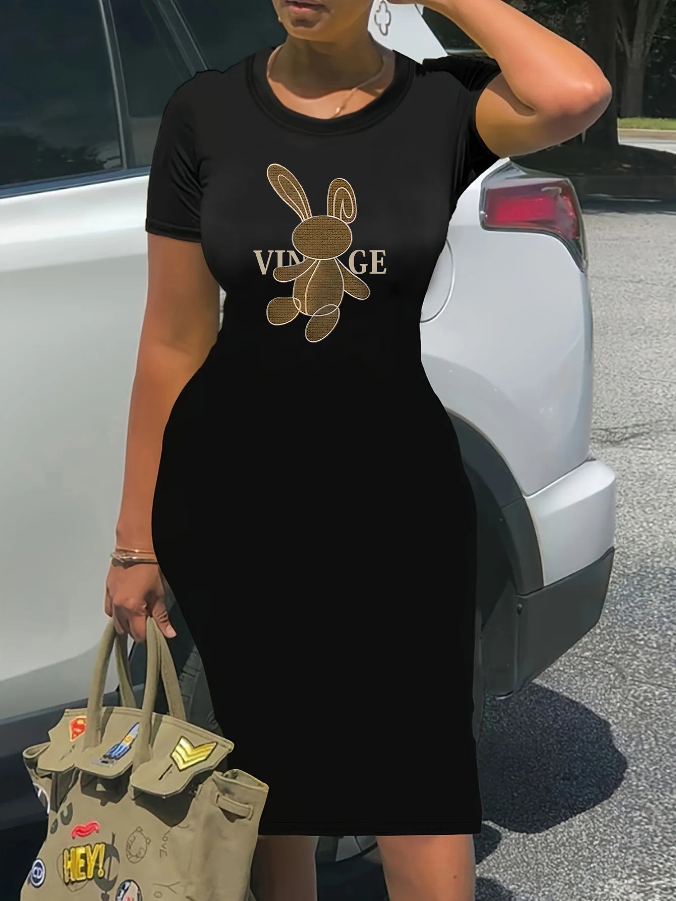 Summer black sexy dress women's LOVE font print casual slim fit sleeveless round neck T-shirt mini dress