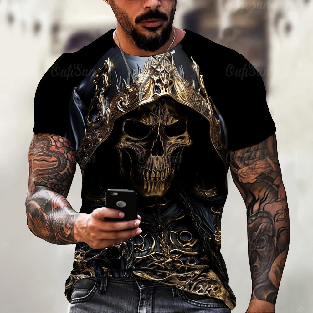 Vintage Horror 3D Skull Print Men's T-shirt