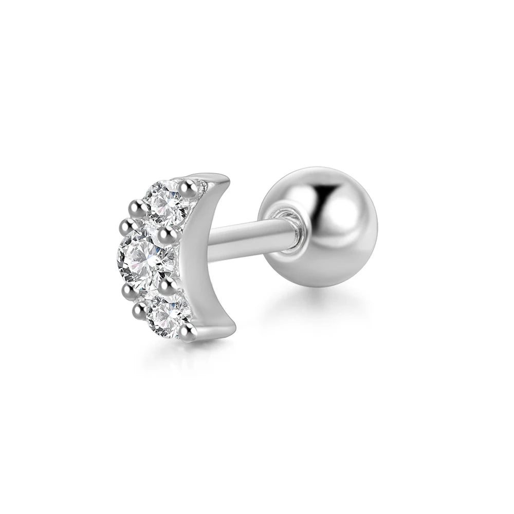 CANNER 1PC Real 925 Silver Stud Earring Small Zircon Earrings For Women Ear Bone Nail Lip Piercing Body Wedding Gifts Jewelry