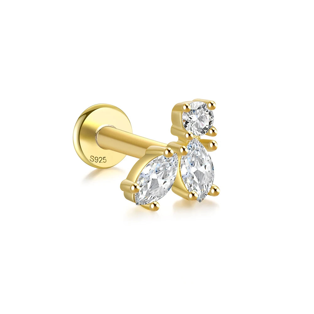 LENNIK 1PC Flat Head Puncture Earring Exquisite Horse Eye Zircon 925 Sterling Silver Stud Earring For Women Piercing Body Jewel