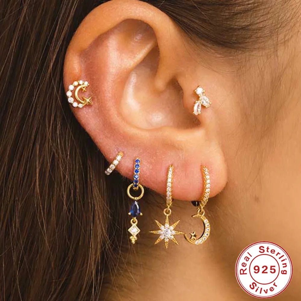 LENNIK 1PC Flat Head Puncture Earring Exquisite Horse Eye Zircon 925 Sterling Silver Stud Earring For Women Piercing Body Jewel