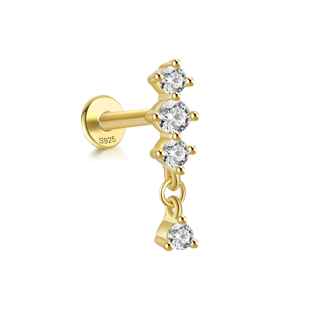 LENNIK 1PC Flat Head Puncture Earring Exquisite Horse Eye Zircon 925 Sterling Silver Stud Earring For Women Piercing Body Jewel