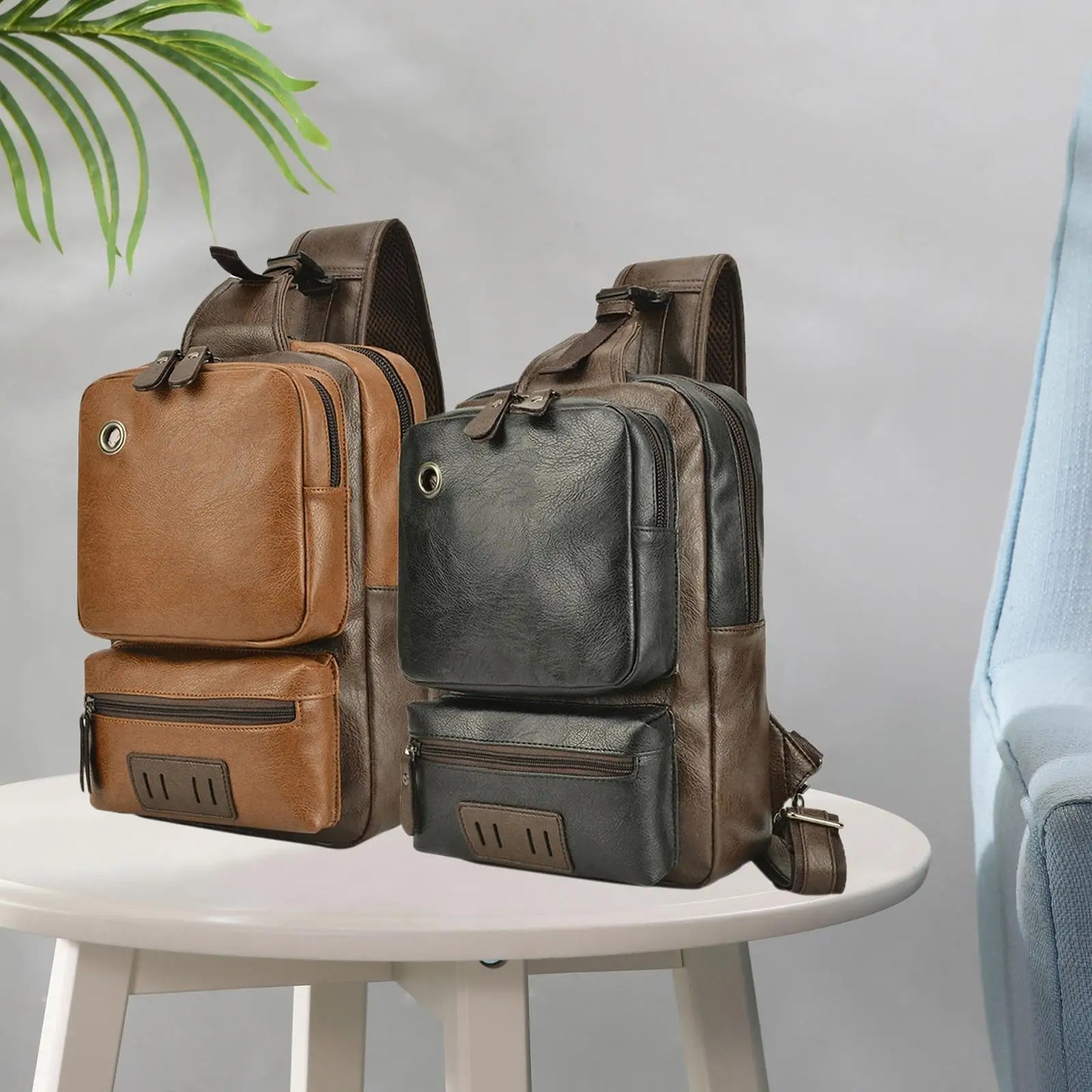 Men's Sling Bag Messenger Bag Daypack Anti-Theft Waterproof PU Leather One Strap Backpack Shoulder Pack for Business Outdoor