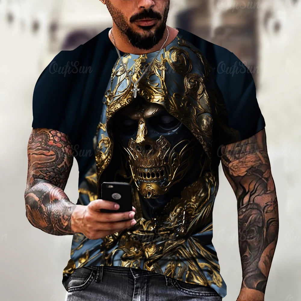 Vintage Horror 3D Skull Print Men's T-shirt
