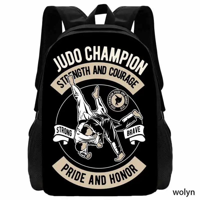 Judo Design Backpack Taekwondo Print Backpack for Child,School Bags for Boy Girls with Karates Print Design Fashion Shoulder Bag