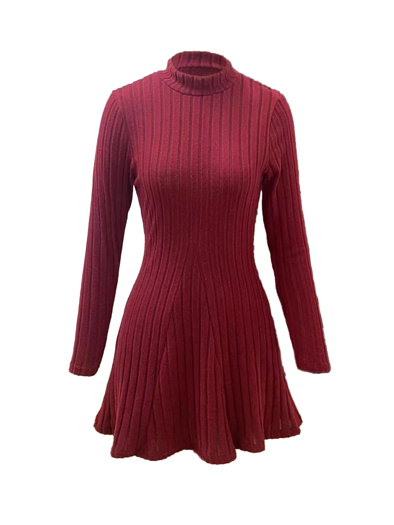 Women's slim fit half high collar waist cinched dress