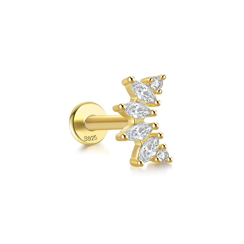 LENNIK 1PC Flat Head Puncture Earring Exquisite Horse Eye Zircon 925 Sterling Silver Stud Earring For Women Piercing Body Jewel
