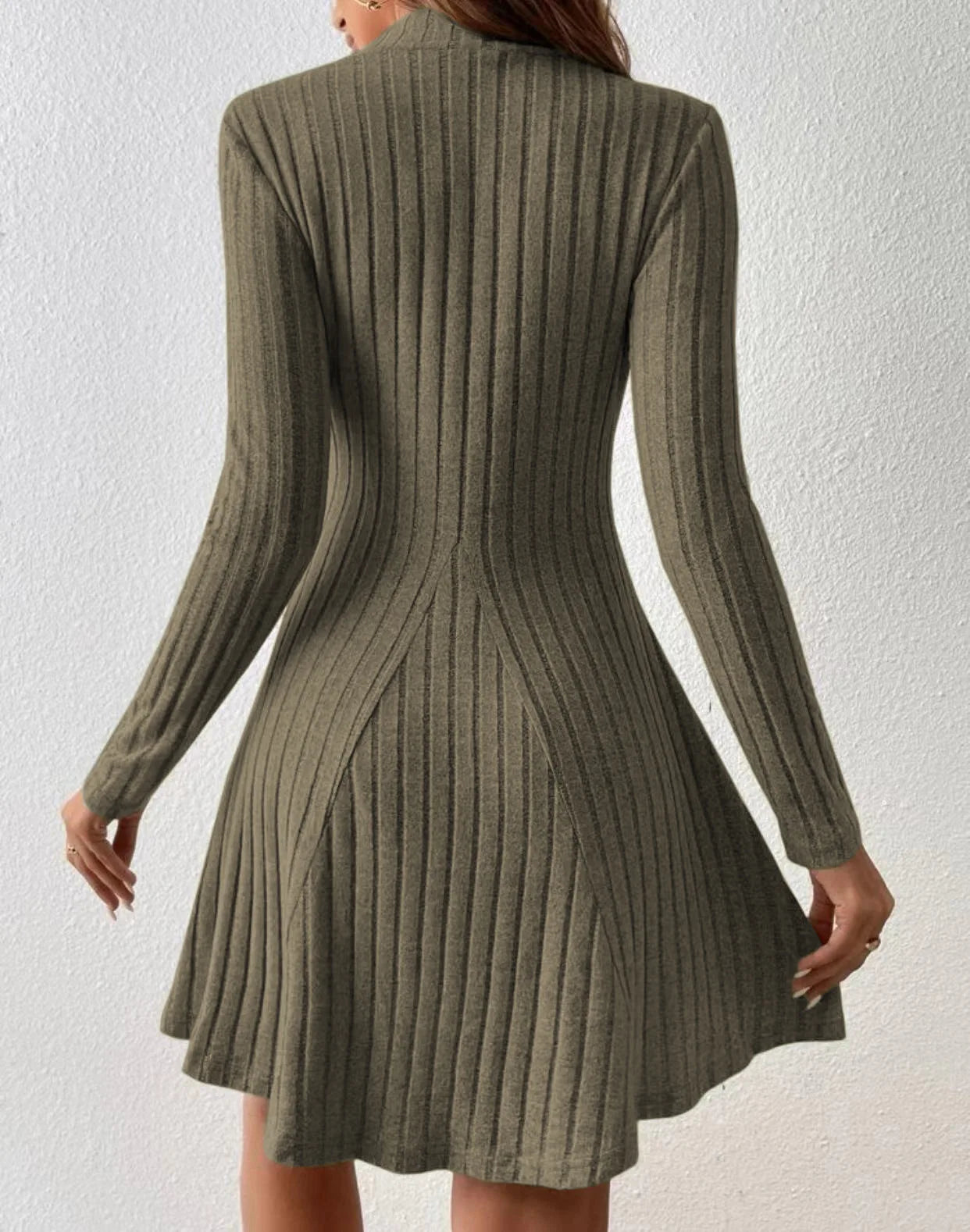 Women's slim fit half high collar waist cinched dress