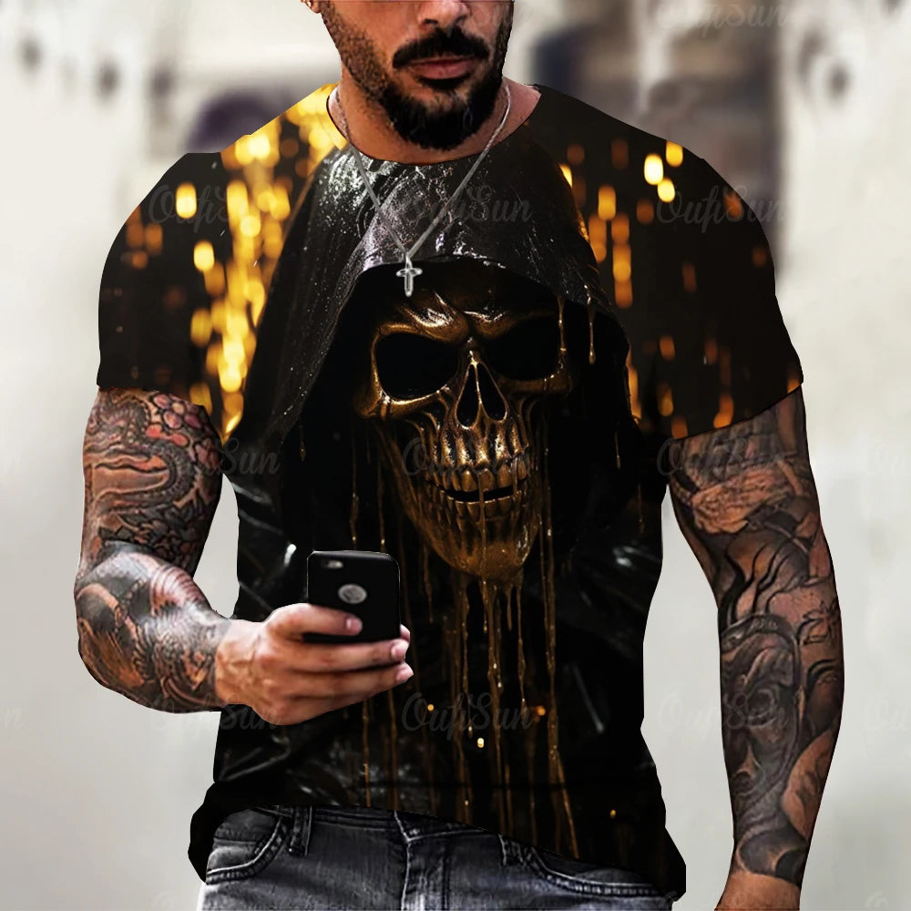 Vintage Horror 3D Skull Print Men's T-shirt
