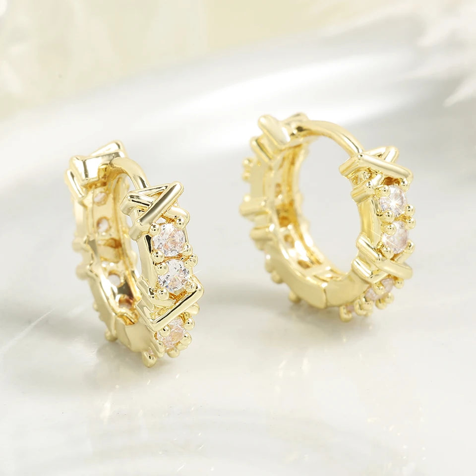 Korean Fashion Simple Zircon X Metal Hoop Earrings For Woman Exquisite Small Circle Earring Ladies Party Accessories